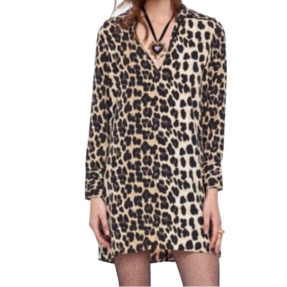 NWT Zara Sz XS Leopard Print Shirt Dress - Picture 1 of 10